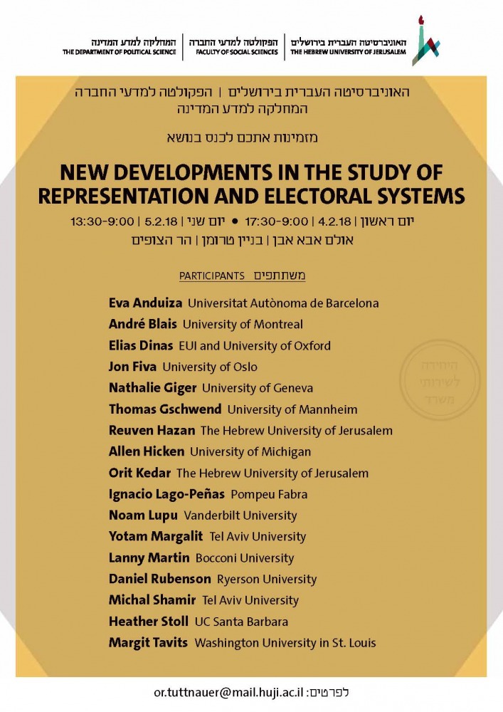 New Developments in the Study of Representation and Electoral Systems